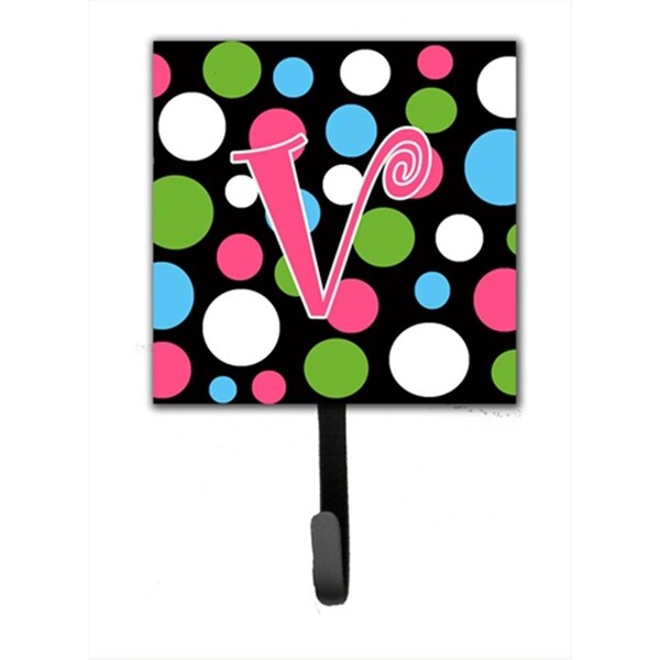 Carolines Treasures 4.25 x 6 in. Letter V Initial Monogram Polkadots and Pink Leash Or Key Hook CJ1038-VSH4 - main